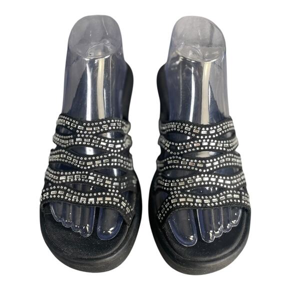 Skechers Women’s Rumble Up Funny Business Wedge Rhinestone Black Sandals Size-8 - Picture 3 of 9